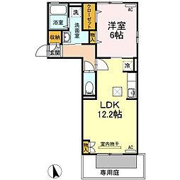 クローバーコート2 1階1LDKの間取り