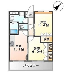 ピュア・リーフ 2階2DKの間取り