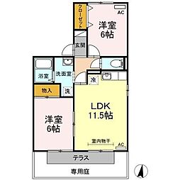 コンフォート　3棟 1階2LDKの間取り