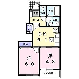 ハイドランジア　2番館 1階2DKの間取り
