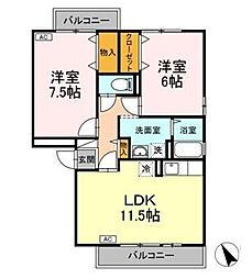 マンマミーヤ　Ａ棟 1階2LDKの間取り