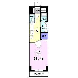 ヴェルアンジュ 6階1Kの間取り