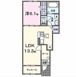 エクセレント・ヴェル　1 1階1LDKの間取り