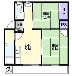 東山ハイツ 2DKの間取図画像