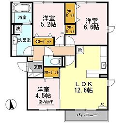 セジュールモダンB 3LDKの間取図画像