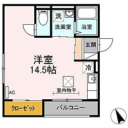 レセンテSFKA ワンルームの間取図画像