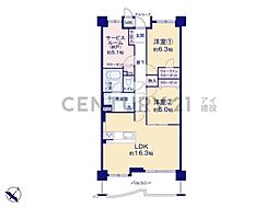 ビーコンヒル能見台ウエストヒルA館アスペン・ハウス 2SLDKの間取図画像