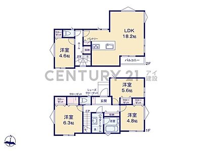 間取り：陽当り良好！南面バルコニー付き