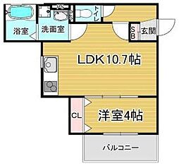 パークス長岡京 2F 1LDKの間取図画像