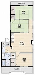 万葉ハイツ水無瀬 3LDKの間取図画像