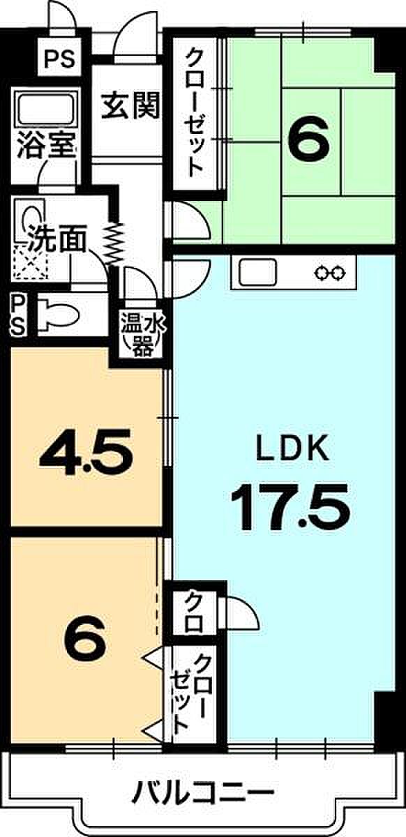 ユニ宇治川マンション3号館(3LDK) 5階の間取り