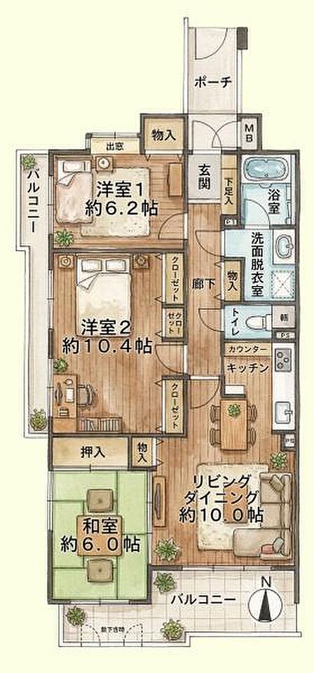 スタンダードで暮らしやすい間取りの3LDK!10帖のLDKは南向きで日当たり良好★