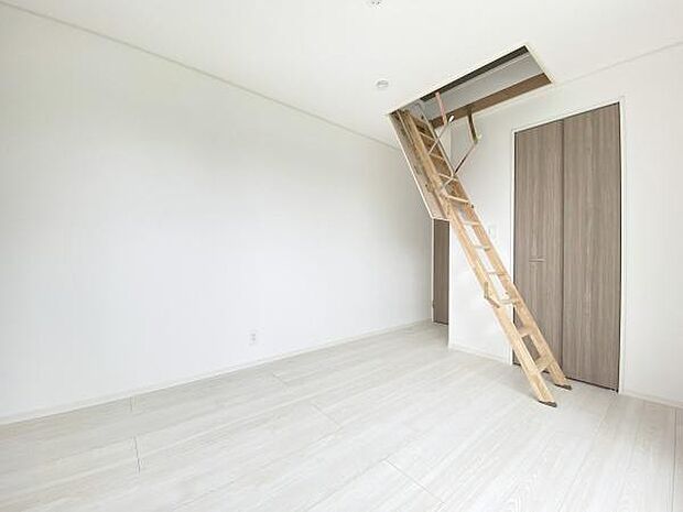 梯子から小屋裏収納に登れます。