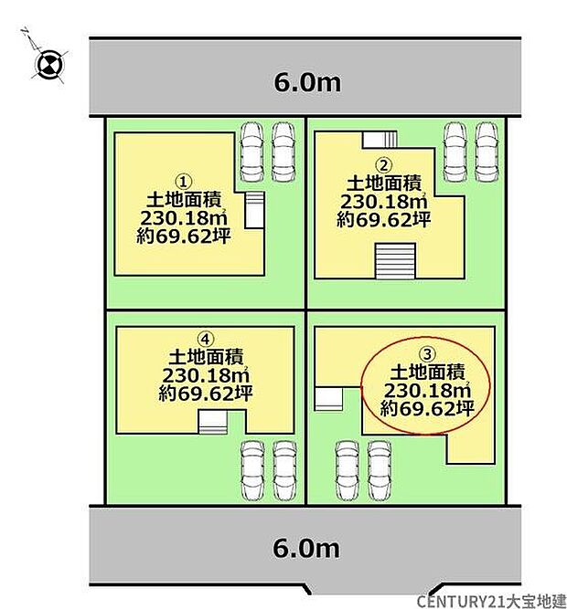 ■3号棟■敷地面積約69坪■幅員6.0m道路に接道