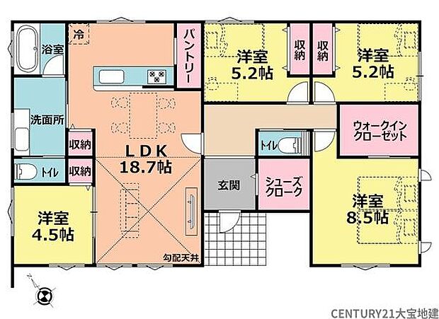 ■4LDK+SIC+WIC+パントリー■広々1.5坪洗面所。家族の身支度もラクにこなせます。