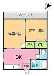 さくら荘 2DKの間取図画像