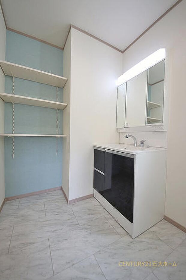 洗髪に使えるハンドシャワー機能がついた洗面台で忙しい朝も快適に支度ができそうです♪大きな洗面台のボウルはホームクリーニングの時にも使いやすいです。(D号棟)