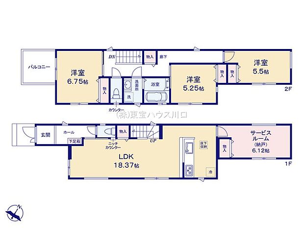 3LDK&部屋使用可能な納戸(4LDKにも可)。リビングイン階段。水廻り集中設計、家事動線らくらく。