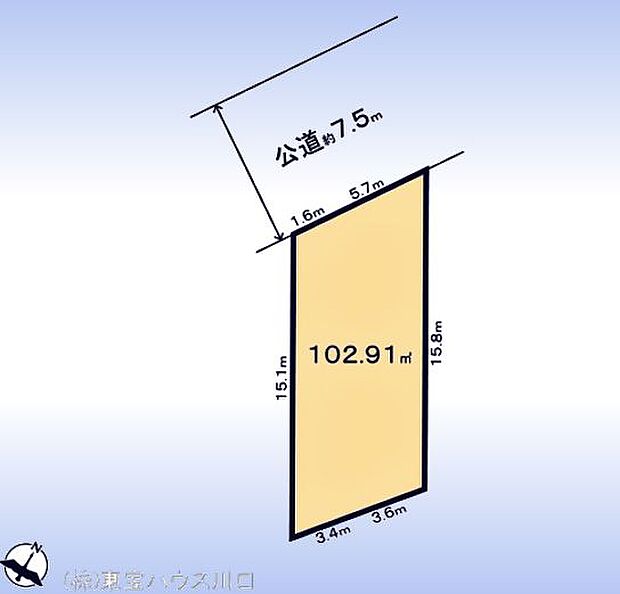 31.13坪のゆとりの敷地。北西7.5ｍ公道に面す