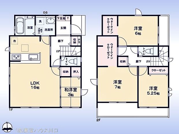 木造2階建て4LDK。広めの主寝室にはW.INクローゼット。