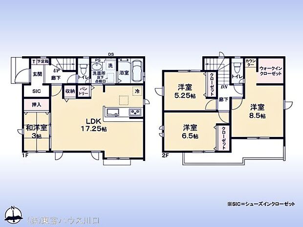木造2階建て4LDK。リビングと続き間の和洋室、ゆったり感あり