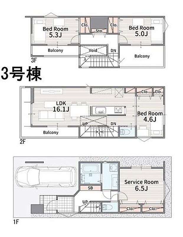 木造3階建て3SLDK。納戸は部屋使用可（4LDKにも可）