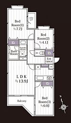 コスモ南浦和ヒルズ 3LDKの間取図画像