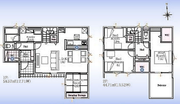 木造2階建4LDK、和室1室&洋室3室。並列2台駐車可