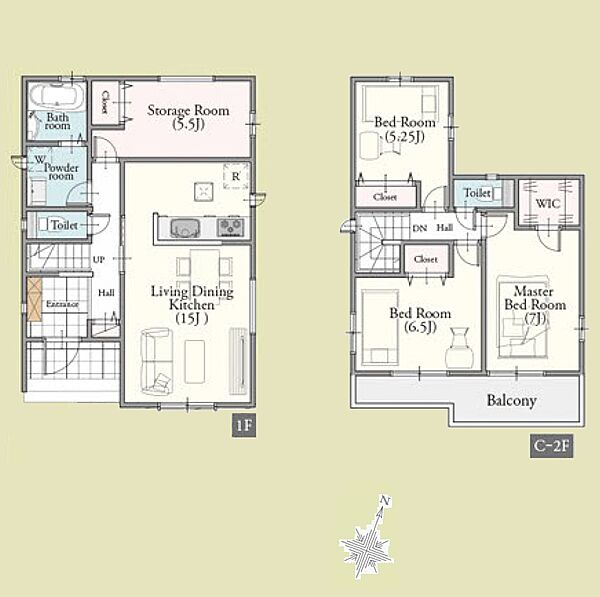 建物参考間取：木造2階建て28.8坪の3SLDK：建物価格1500万円～