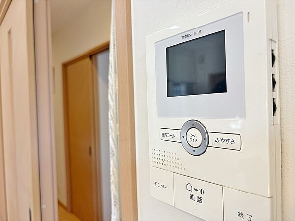 TVインターホン。来訪者を確認でき、防犯性、利便性が高く必須設備となっています。
