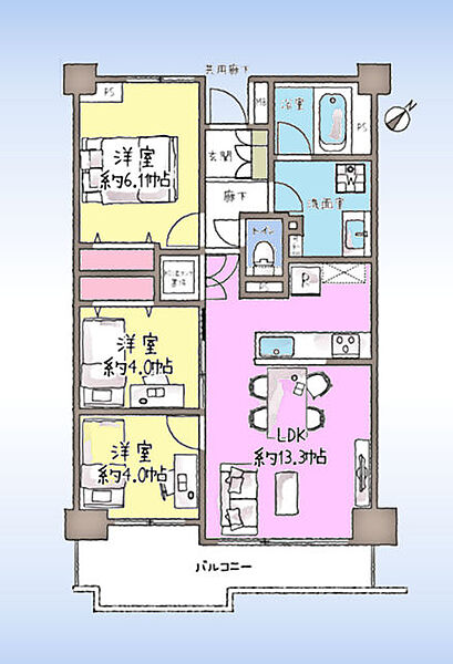 12階建て3階部分の3LDK＆南東向きバルコニー