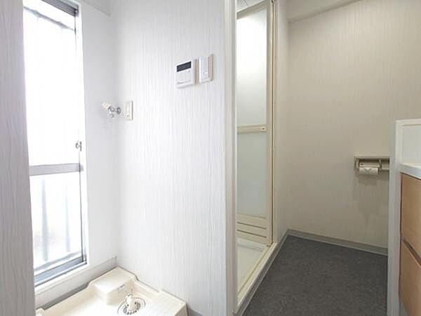 通気性に優れた明るい洗面室。清潔感ある空間です。