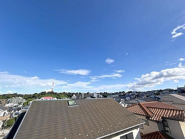 晴れた空が広がり開放感を感じる眺望です。遠くまで見渡せるため見晴らしを楽しめます。周辺には建物や緑が広がり都市と自然が調和しています。ゆとりを感じる空間です。