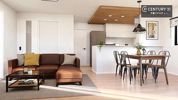 温かみのあるナチュラルテイストのLDK。のんびりくつろぐソファや、お食事を楽しむダイニングセットを置いても圧迫感はありません。