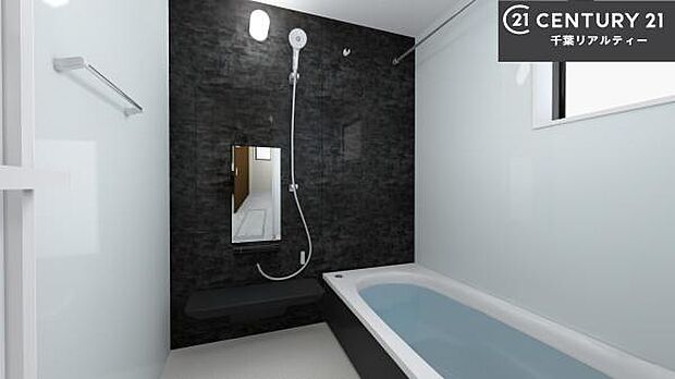 1日の疲れを癒してくれるバスルームは、至福の時間を与えてくれます！体にフィットしたやわらかい曲線のバスタブで肩まで浸かって疲労回復効果が大です！(浴室イメージ図))