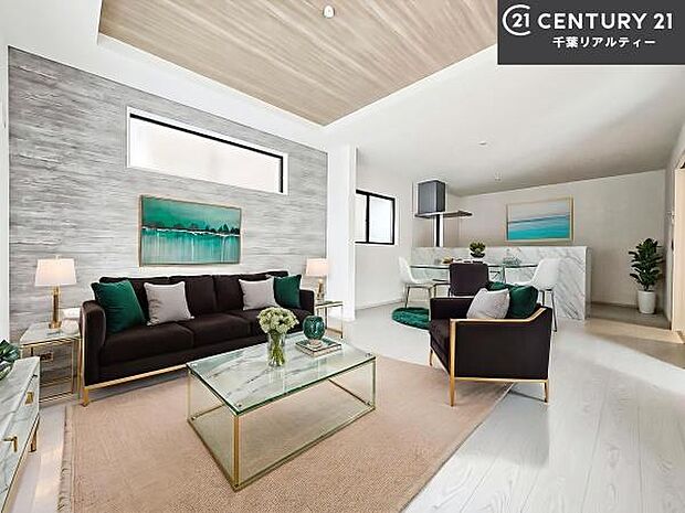 家具はCGパースです。大切な家族が集まるからこそLDKにはこだわりたい。子供たちが元気に笑いながら走り回っている姿を見た時が「広い家にして良かった」と思う瞬間です。