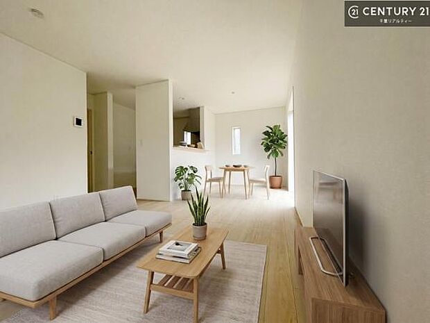 家具はCGパースです。心地良いリビングは家族が自然と集まります。家族団欒の時間が増えそうです。ご家族と、より一層充実した時間を過ごせそうですね。