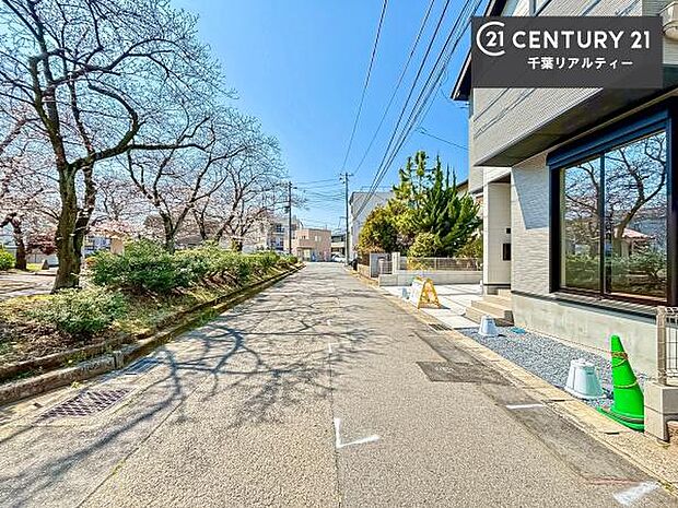 お家の目の前は、桜の木が植えてあるので春が堪能できる贅沢なお家!陽当たり良好!ぽかぽか陽気!