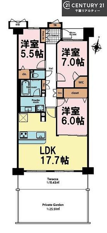 3LDKの魅力的な間取り!LDKはゆったりとした空間で、ご家族との団らん時間が、より一層充実したものになりますね家族との仲が深まり、自然と笑顔が増えそうです!