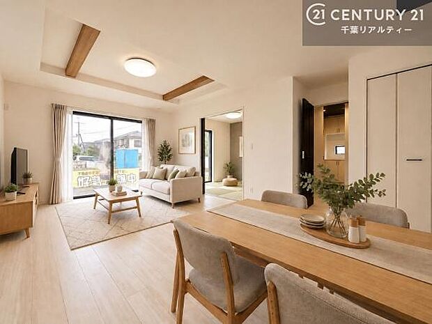 家具はCGパースです。心地良いリビングは家族が自然と集まります。家族団欒の時間が増えそうです。ご家族と、より一層充実した時間を過ごせそうですね。