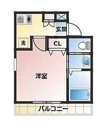 MELDIA古千谷本町2丁目ナンバー2 2階1Kの間取り