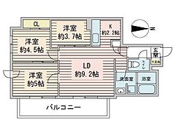 レジディア北2条イースト2 12階3LDKの間取り