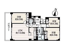 山鼻サンタウン3号館 3LDKの間取図画像