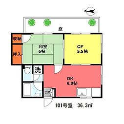 サミットハイツ 1階2DKの間取り
