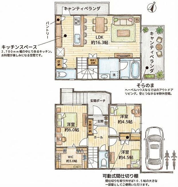 機能的な2階建て間取りで家族に嬉しい各部屋のプライベート空間も確保されています。便利なパントリーやウォークインクローゼットがあり収納も充実しています。