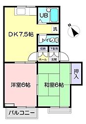 ムーンシャイン弐番館 2階2DKの間取り