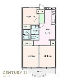 グリーンタウン鶴ヶ島 3階3DKの間取り