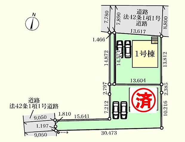 北側7.89m・西側9.05m公道に接道