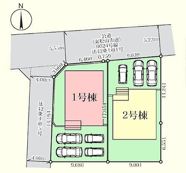 北側5.2m公道・西側4m私道に接道