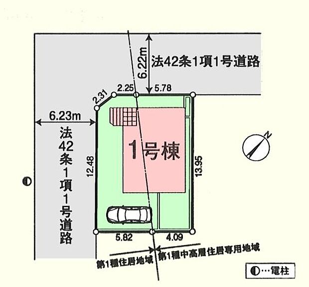 6.2m×6.2m道路の角地!